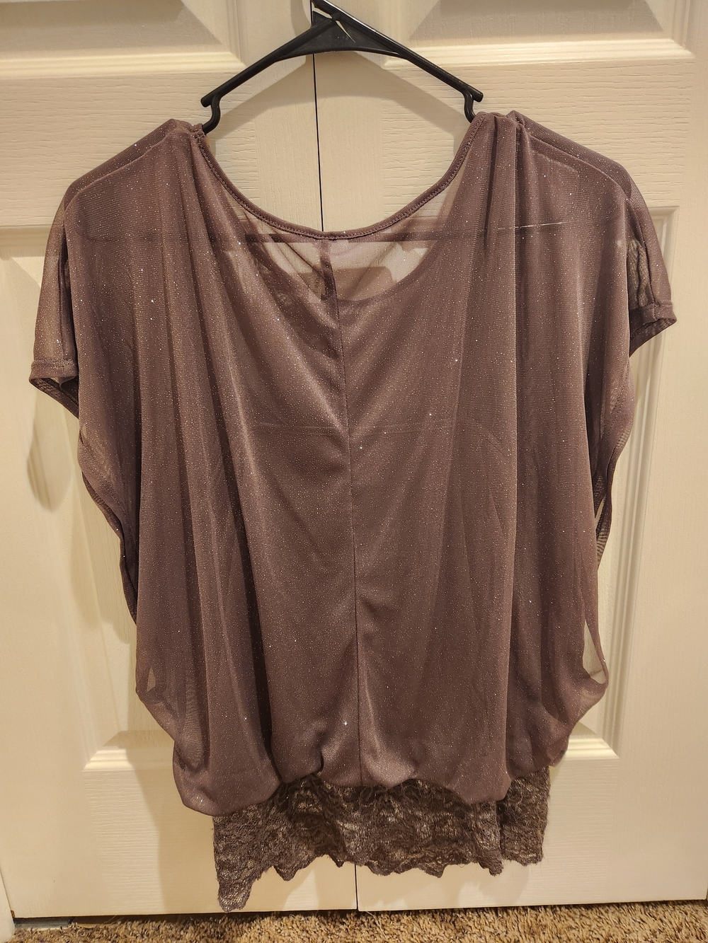 Studio Y Sparkle Lace Hem Short Sleeve Top - Mauve - Picture 4 of 6